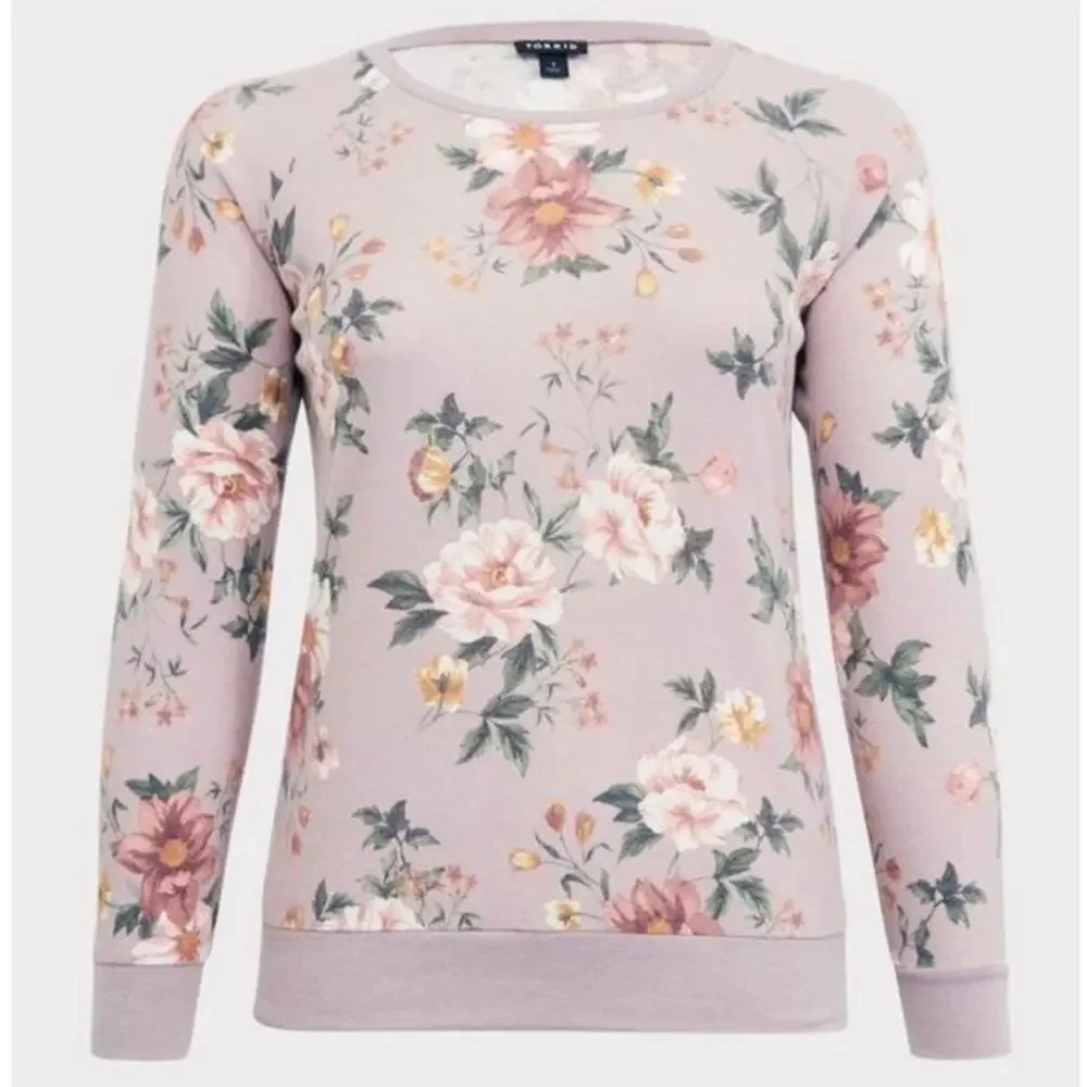 TORRID Mauve Pink Floral Print Pullover Sweatshirt Size 1 (1X)